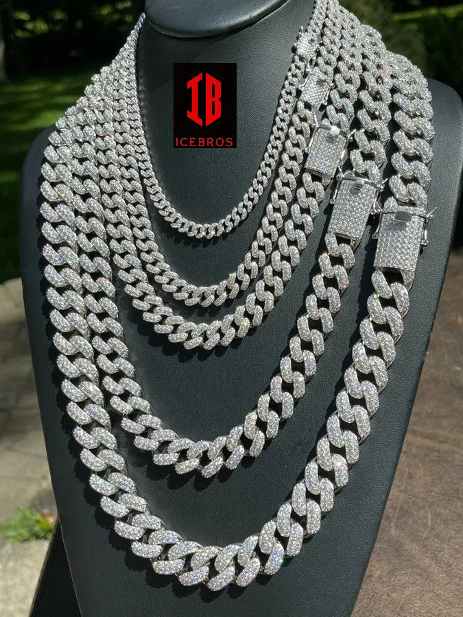 YELLOW GOLD Real Miami Cuban Link Chain Iced Diamond Out Solid 925 Sterling Silver Necklace