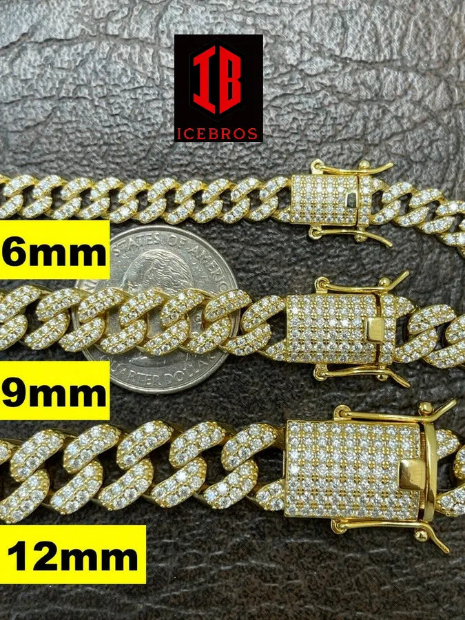 WHITE GOLD Real Miami Cuban Link Chain Iced Diamond Out Solid 925 Sterling Silver Necklace