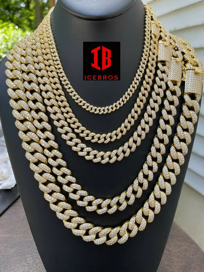 WHITE GOLD Real Miami Cuban Link Chain Iced Diamond Out Solid 925 Sterling Silver Necklace