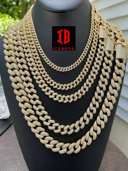 WHITE GOLD Real Miami Cuban Link Chain Iced Diamond Out Solid 925 Sterling Silver Necklace