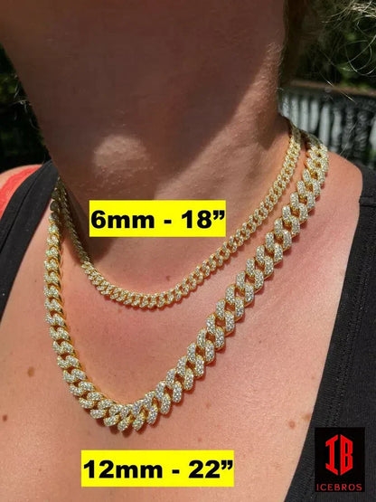 WHITE GOLD Real Miami Cuban Link Chain Iced Diamond Out Solid 925 Sterling Silver Necklace