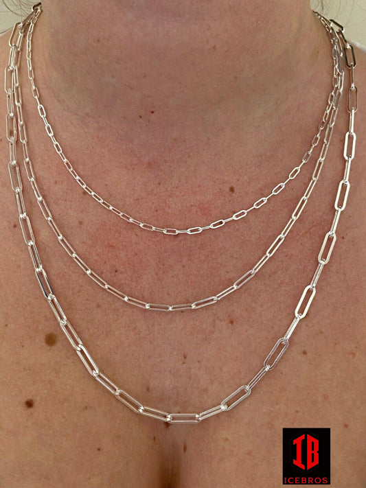 Women's 925 Sterling Silver Ladies Paperclip Rolo Chain Cable Necklace (2.5mm-4mm)