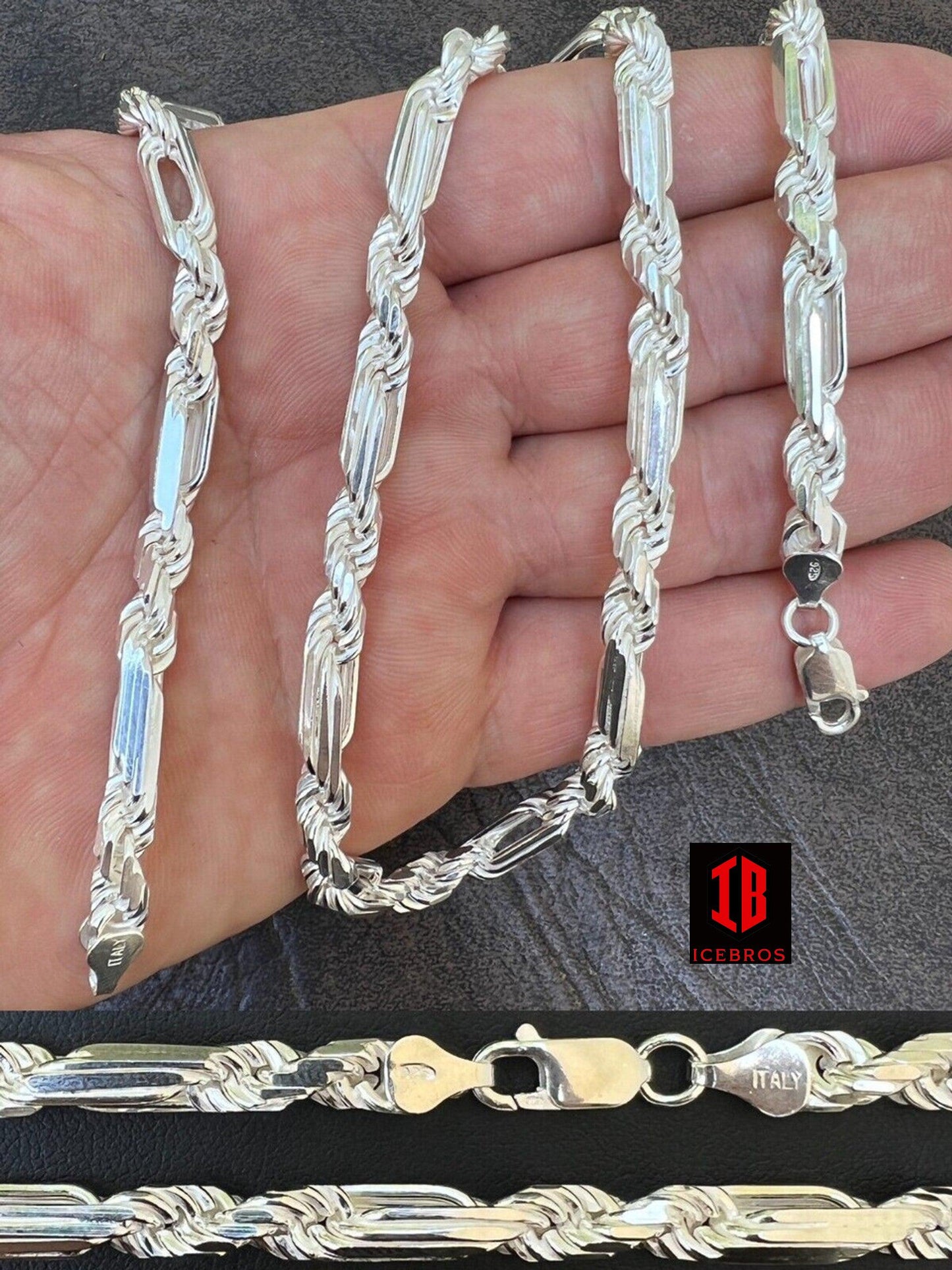 Men's FigaRope Chain Real Solid 925 Sterling Silver Necklace Chain Milano (6mm)