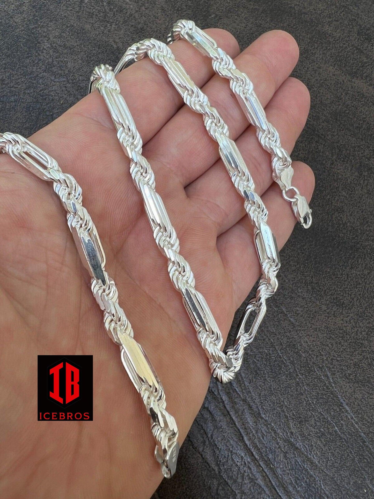 Men's FigaRope Chain Real Solid 925 Sterling Silver Necklace Chain Milano (6mm)