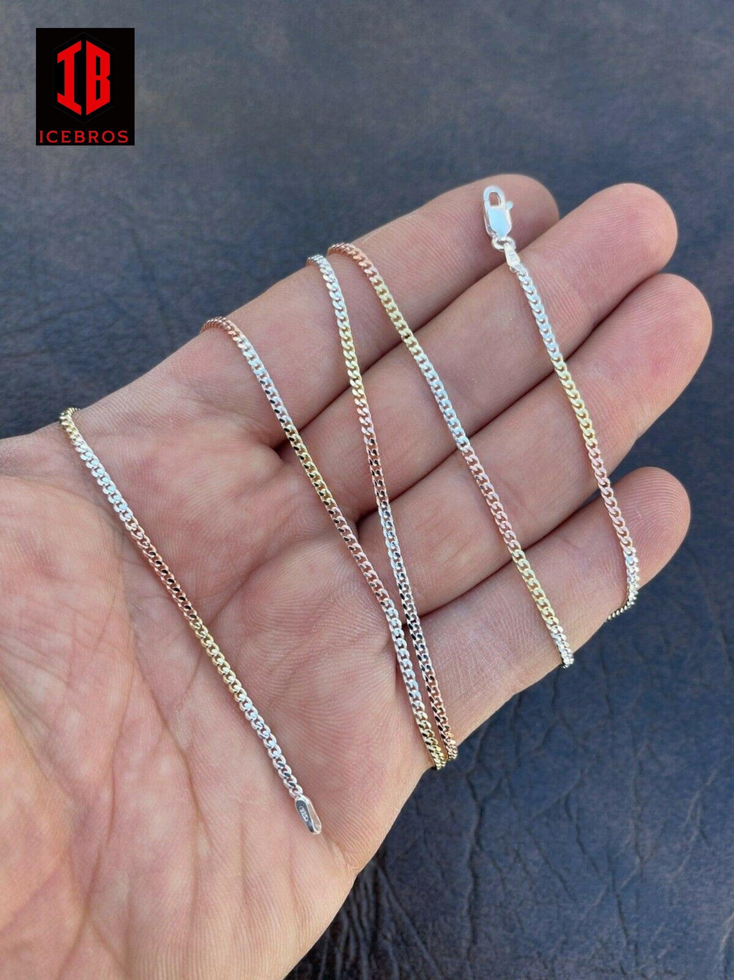 Tri Color Yellow Rose Gold & 925 Sterling Silver Miami Cuban Chain Necklace Lobster Lock (2mm-6mm)