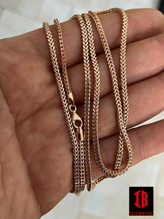 14K Rose Gold Over Solid 925 Sterling Silver Franco Link Chain Solid Necklace (2mm)