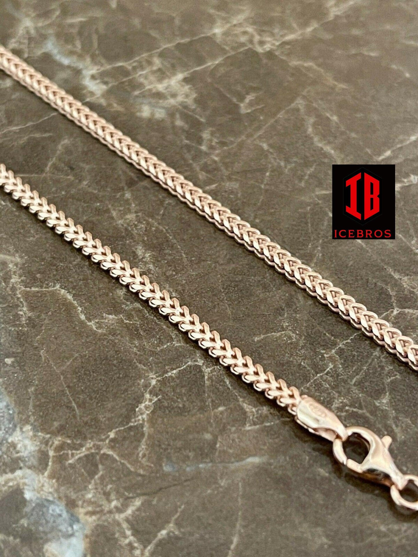 14K Rose Gold Over Solid 925 Sterling Silver Franco Link Chain Solid Necklace (2mm)