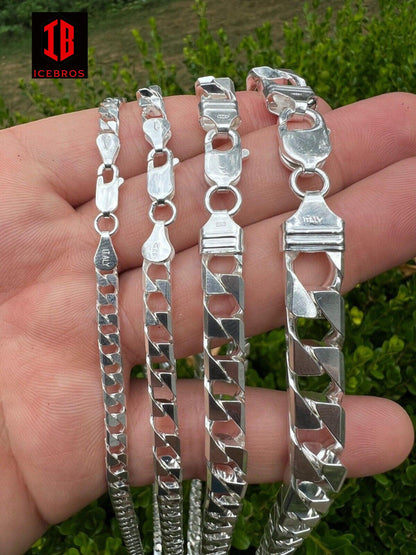 925 Sterling Silver Vintage SQUARE Curb Miami Cuban Chain Necklace (4-10mm)