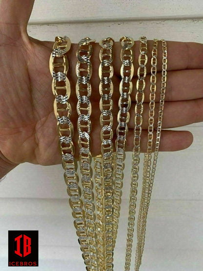 925 Sterling Silver & 14k Gold Two Tone Diamond Cut Mariner Necklace Chain (3-12mm)