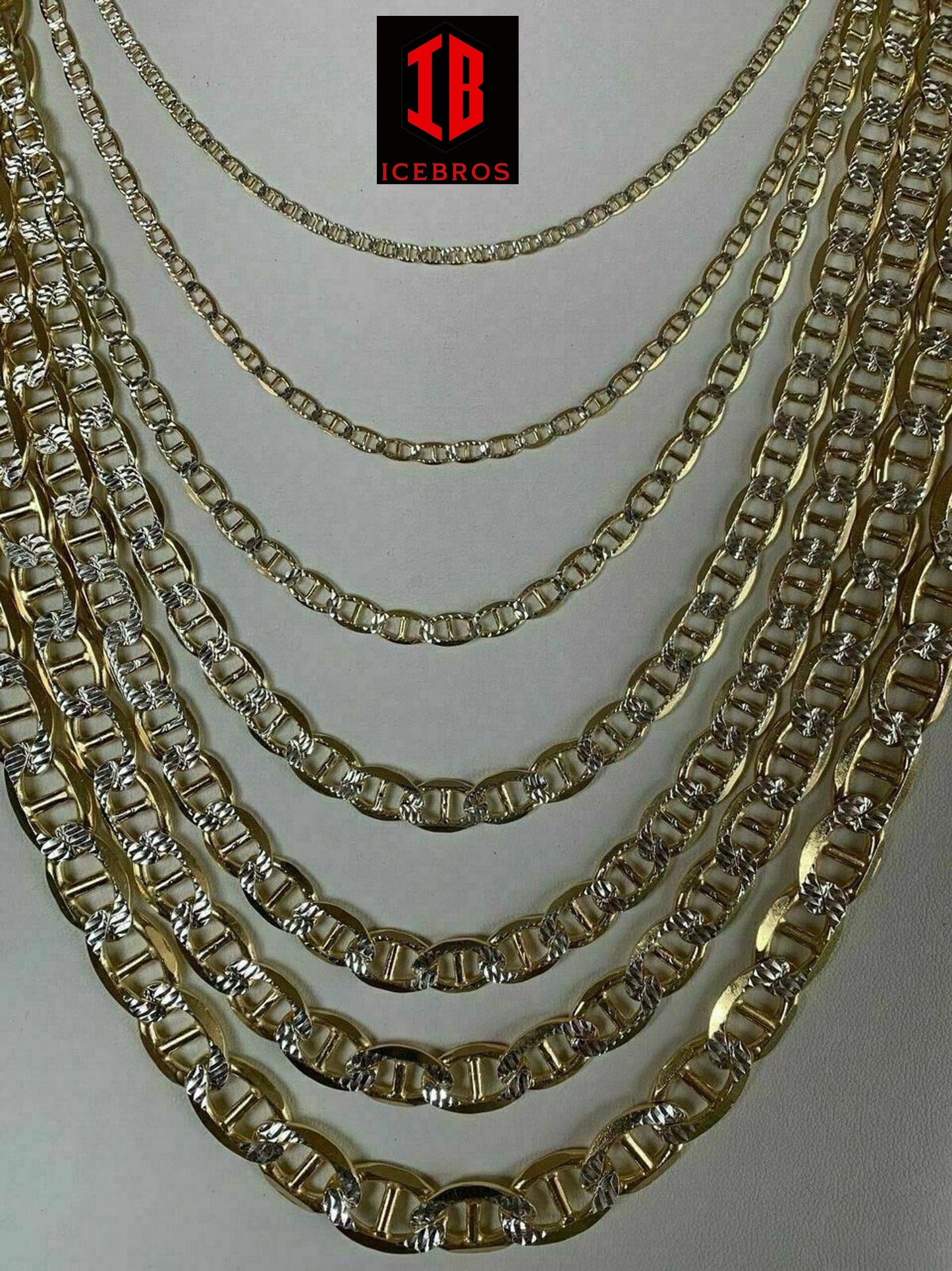 925 Sterling Silver & 14k Gold Two Tone Diamond Cut Mariner Necklace Chain (3-12mm)