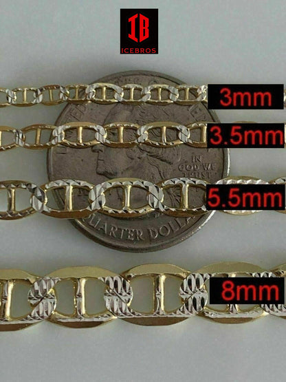 925 Sterling Silver & 14k Gold Two Tone Diamond Cut Mariner Bracelet (3-12mm)