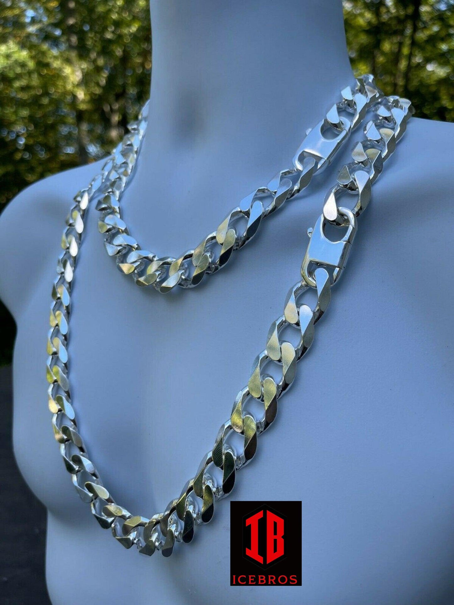 Vermeil 925 Silver Men's Hip Hop Miami Cuban Curb Link Chain Necklace (18mm)