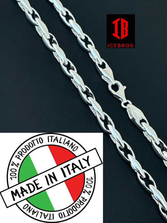 Mens 925 Sterling Silver Custom Anchor Rolo Link Chain Necklace (5mm)