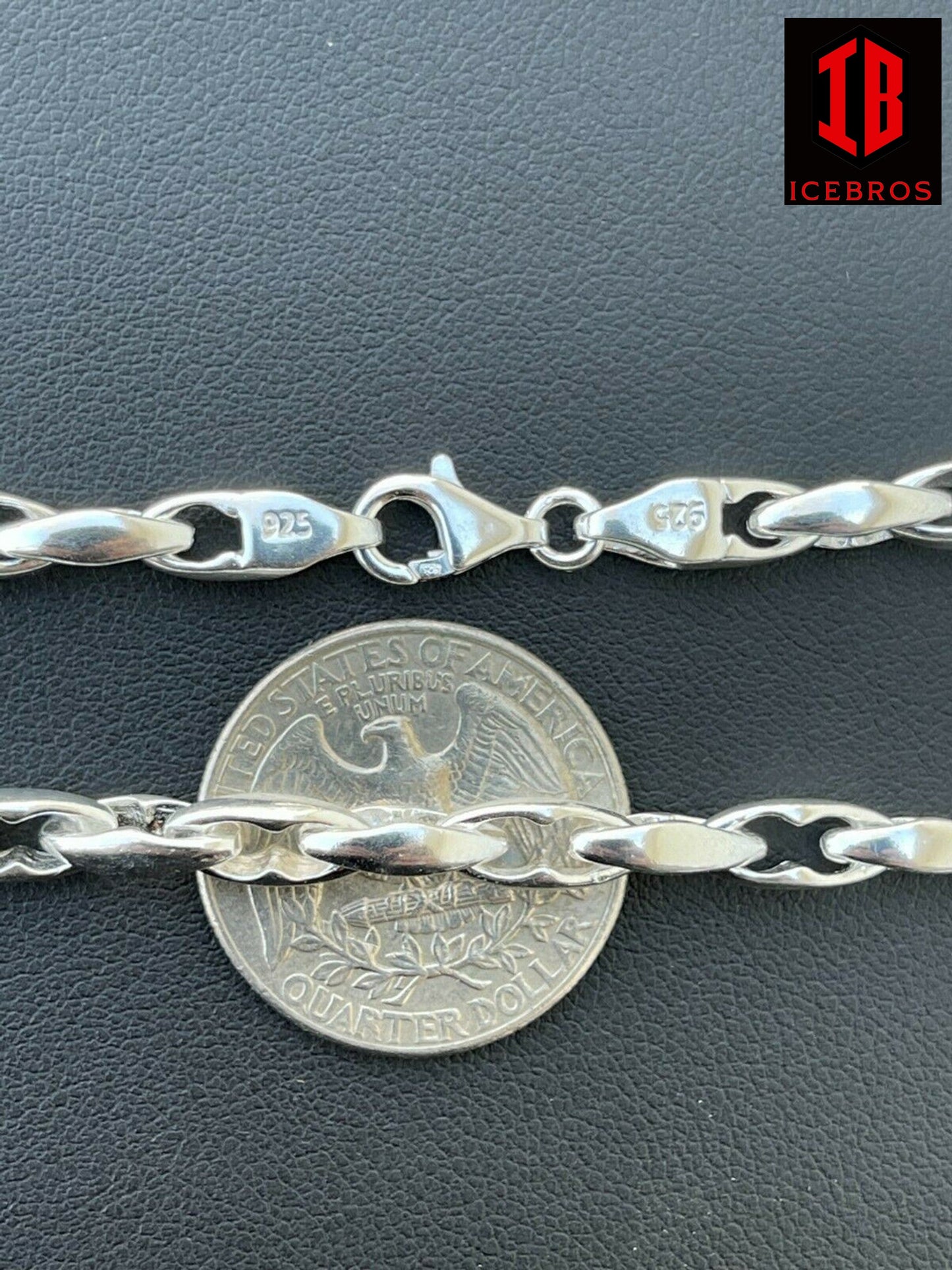 Mens 925 Sterling Silver Custom Anchor Rolo Link Bracelet (5mm)