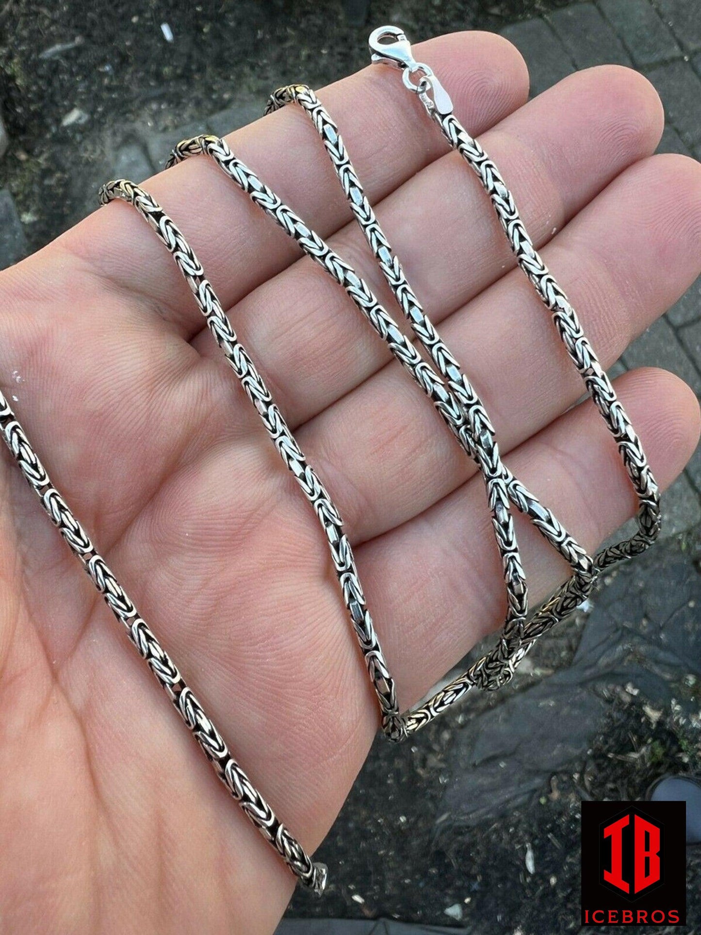 Real 925 Sterling Silver Black Rhodium Micro Byzantine Rope Chain Necklace (2mm)