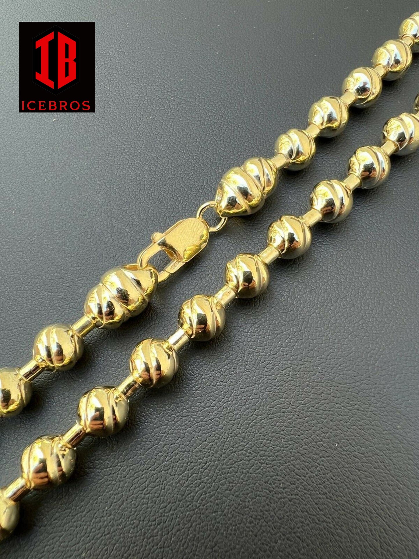 14k Gold Vermeil 925 Silver Ball Bead Chain Moon Cut Dog Tag Mens Necklace (8mm)