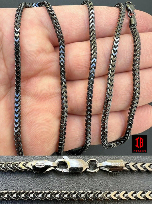 Franco Chain Necklace Black Oxidized Rhodium Over Real 925 Sterling Silver (2.5mm)