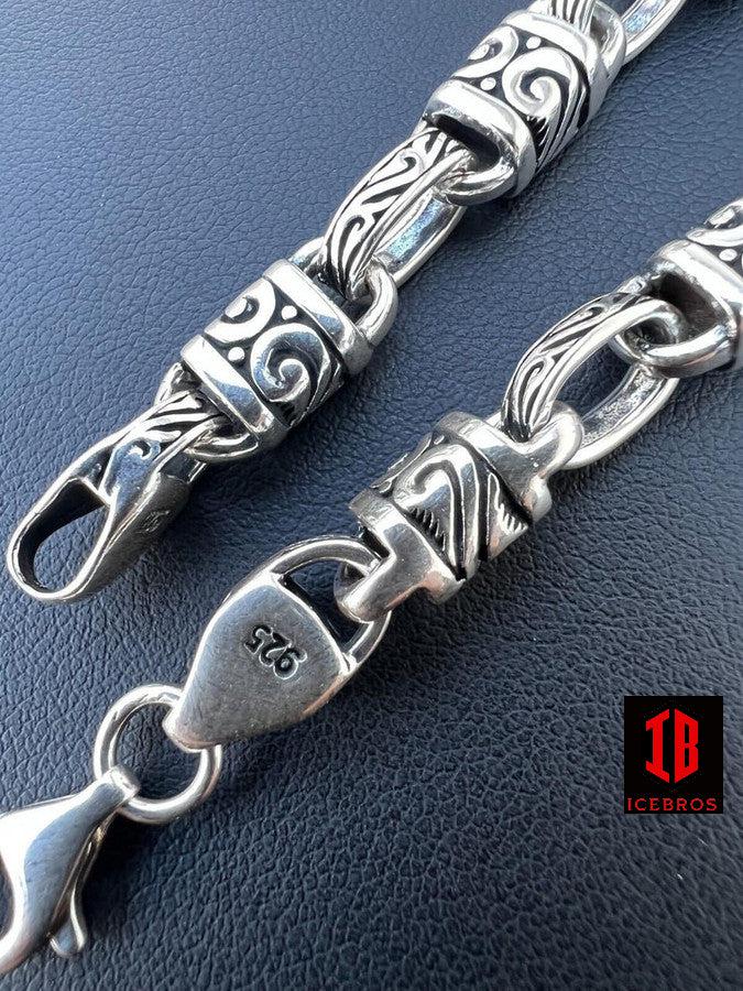 925 Sterling Silver 7mm Tribal Hawaiian Rolo Bar Link Chain Necklace