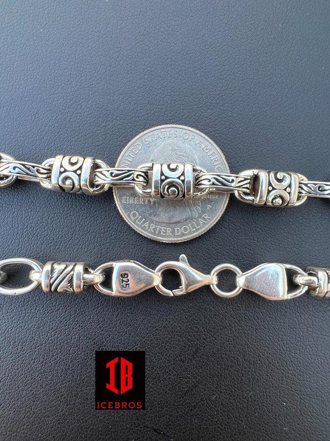 925 Sterling Silver 7mm Tribal Hawaiian Rolo Bar Link Bracelet