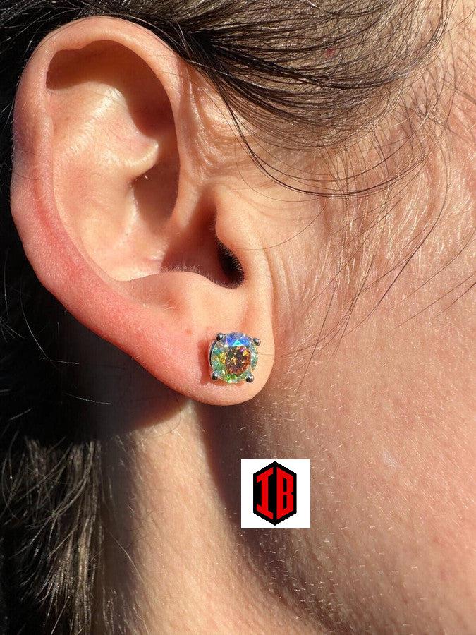 Hiphop Rainbow Opal Moissanite Screw back Stud Earrings 925 Sterling Silver 3-8mm