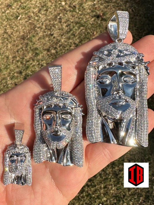 Real VVS Diamond 925 Silver Jesus Piece Pendant - Iced Hip Hop Necklace - 3 Size
