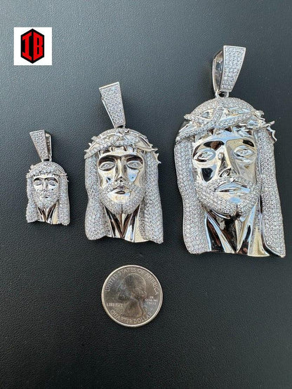 Real VVS Diamond 925 Silver Jesus Piece Pendant - Iced Hip Hop Necklace - 3 Size