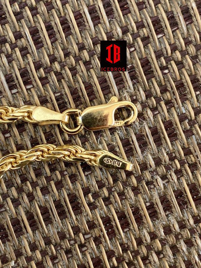 Men's Women's Real 14k Gold Plated Solid 925 Sterling Silver Rope Bracelet (2-6mm)