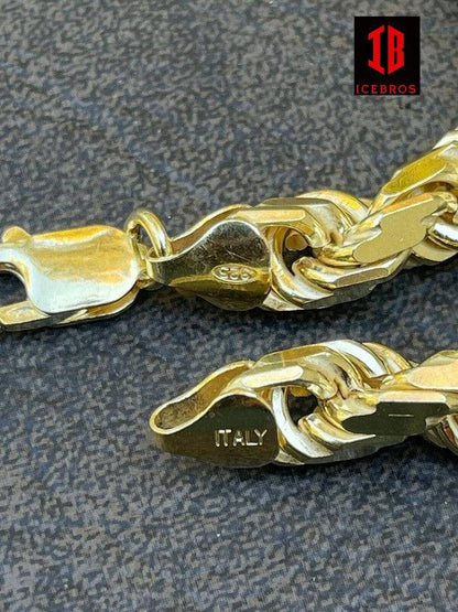 Mens Thick 8mm Rope Bracelet 14k Gold Vermeil Real Solid 925 Sterling Silver 42g