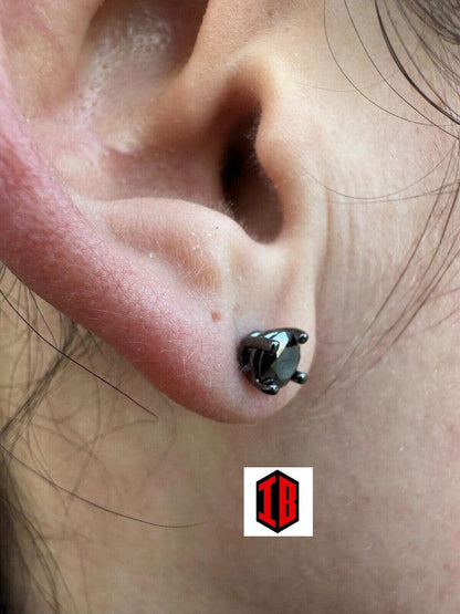 Black Moissanite Screwback Stud Earrings Oxidized Rhodium 925 Silver 3-8mm Hip Hop