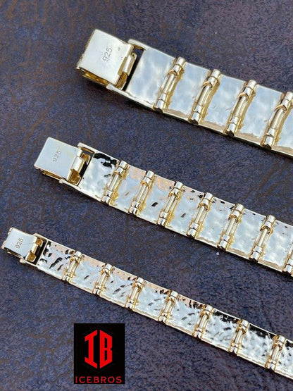 14k Gold Over 925 Sterling Silver Mens Nugget Bracelet Heavy 8mm 12mm 16mm