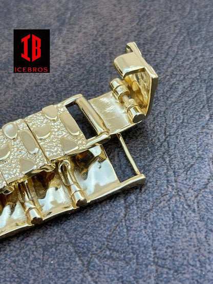 14k Gold Over 925 Sterling Silver Mens Nugget Bracelet Heavy 8mm 12mm 16mm