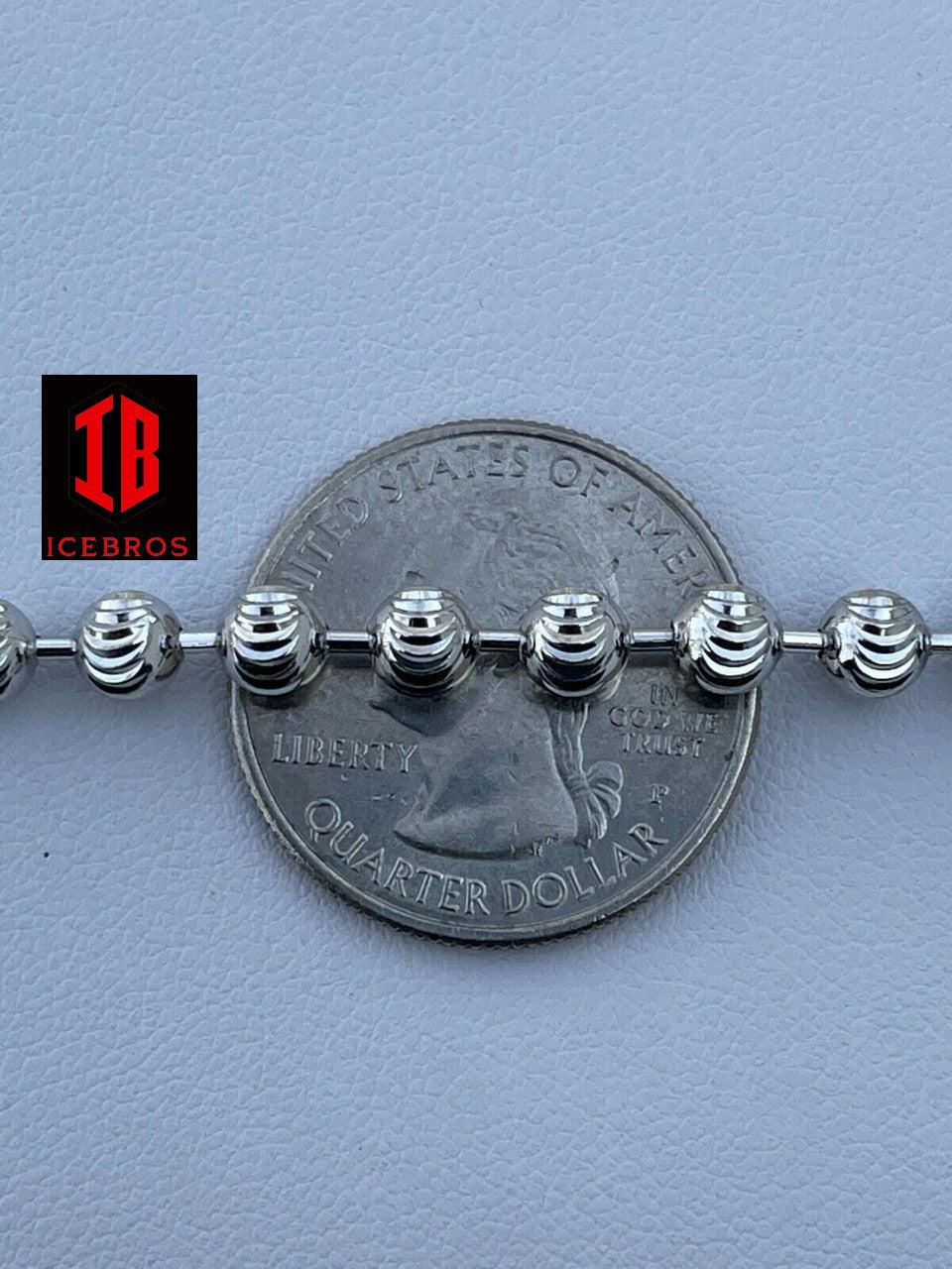 Men’s Real 925 Sterling Silver & 14k Gold Ball Moon Diamond Cut Bracelet (5mm)