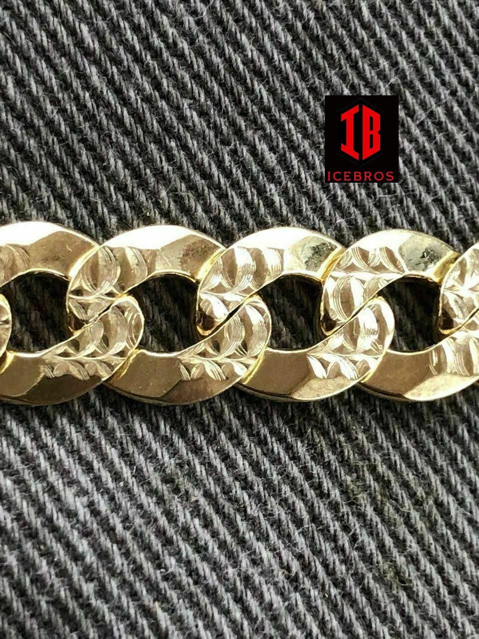 Real Solid 925 Silver & 14k Gold Mens Miami Cuban Link Bracelet Diamond Cut (5mm,8mm)