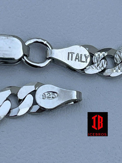 Real Solid 925 Vermeil Silver Mens Miami Cuban Link Bracelet Diamond Cut (5mm,8mm)
