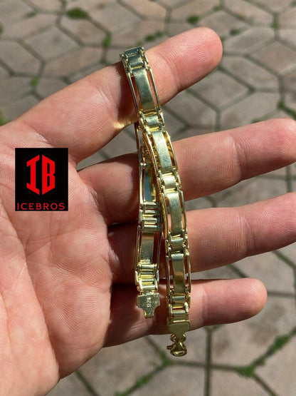Men’s Real Solid 925 Sterling Silver Presidential Custom Link Bracelet 9mm Wide