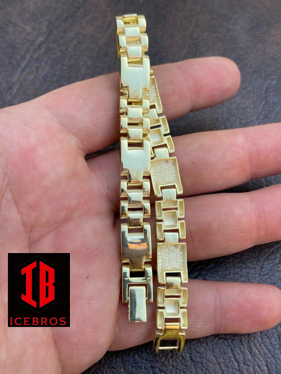 14k Gold Vermeil 925 Sterling Silver Plain Presidential Link Hip Hop Bracelets