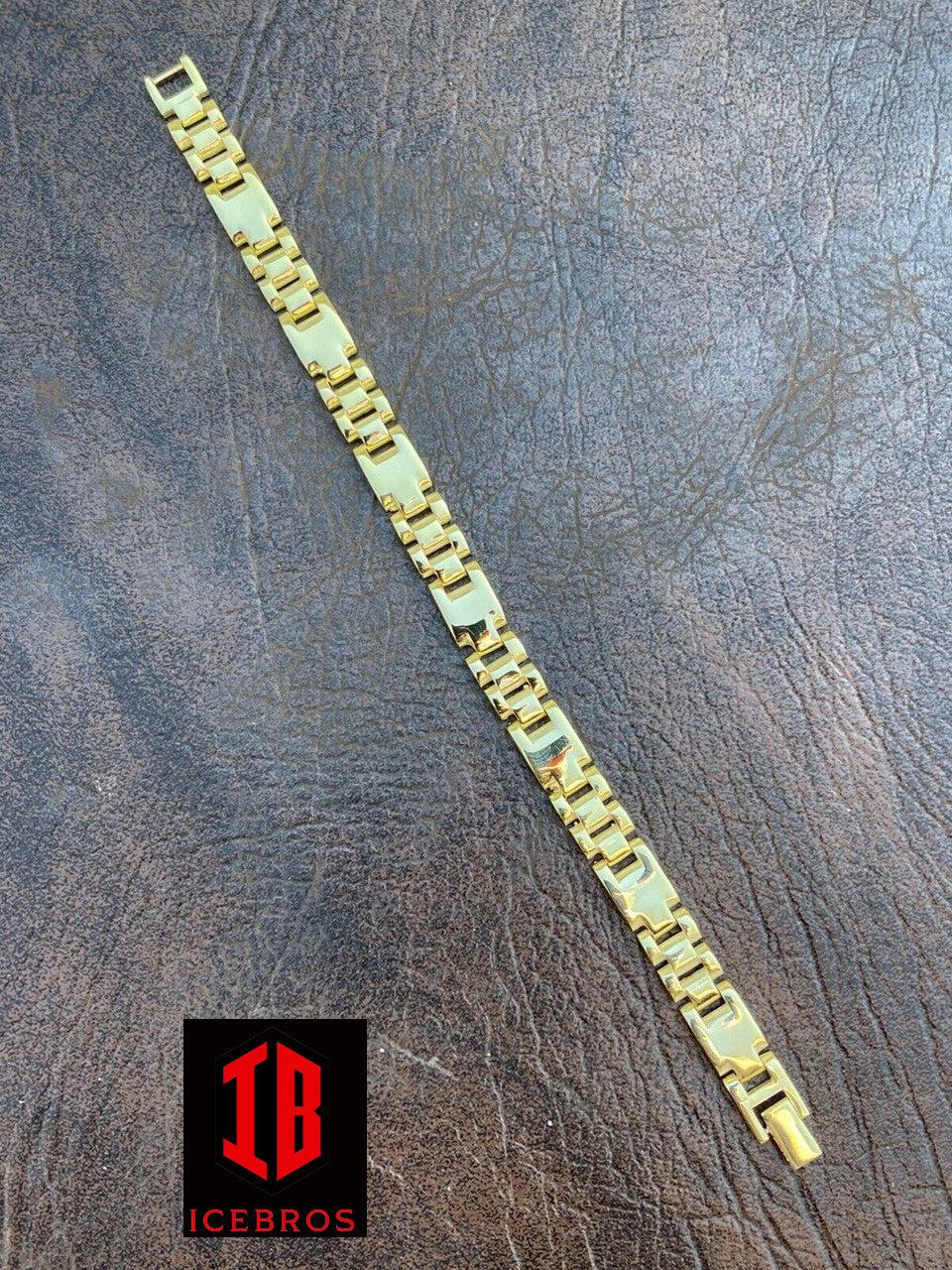 14k Gold Vermeil 925 Sterling Silver Plain Presidential Link Hip Hop Bracelets