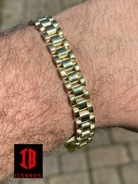 Men's 14k Gold Vermeil Solid 925 Sterling Silver Plain Presidential Link Bracelet