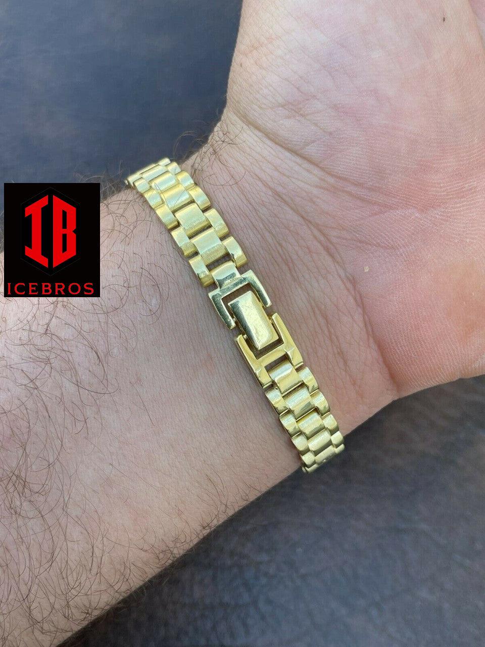 Men's 14k Gold Vermeil Solid 925 Sterling Silver Plain Presidential Link Bracelet
