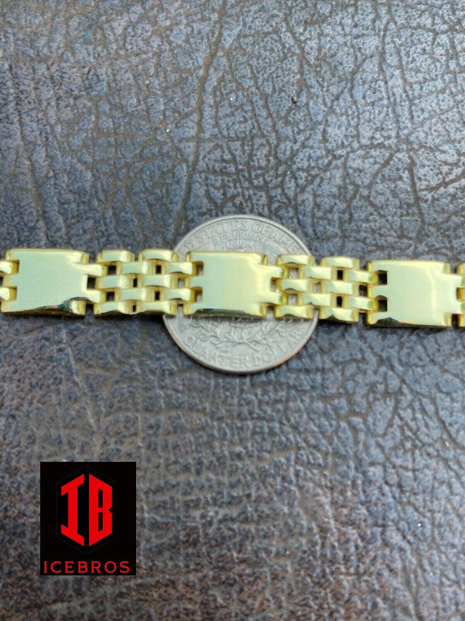 14k Gold Vermeil Real 925 Sterling Silver Plain Presidential Link Bracelet