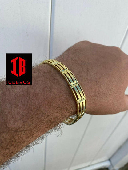 Men’s Solid 14k Gold Over 925 Sterling Silver Presidential Link Bracelet 10mm