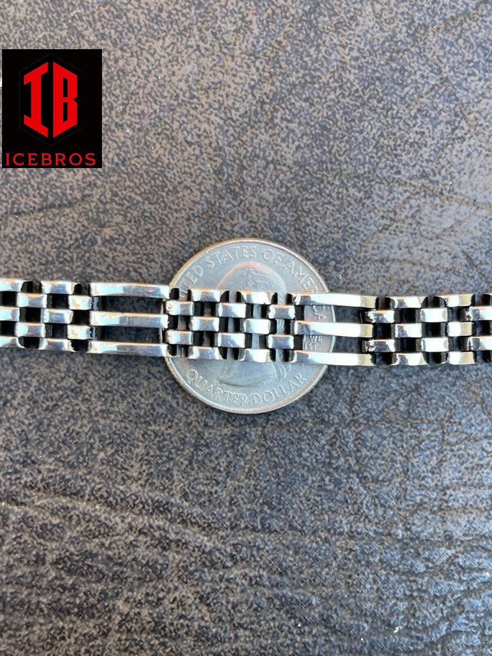 Solid Real 925 Sterling Silver Oxidized Black Rhodium Panther Link Bracelet 10mm
