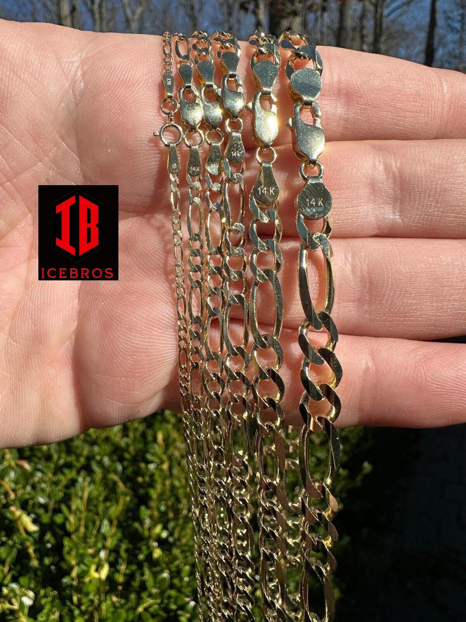 Real Solid 14k Yellow Gold Figaro Link Chain 16-24"  Necklace ITALY (2mm-7mm)