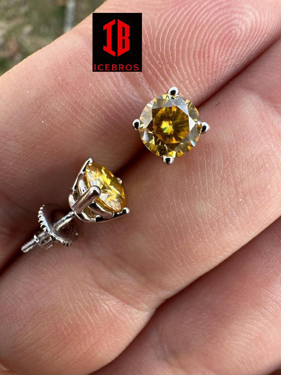 Canary Yellow Moissanite Screwback Stud Earrings 14k Gold Over 925 Silver 3-8mm