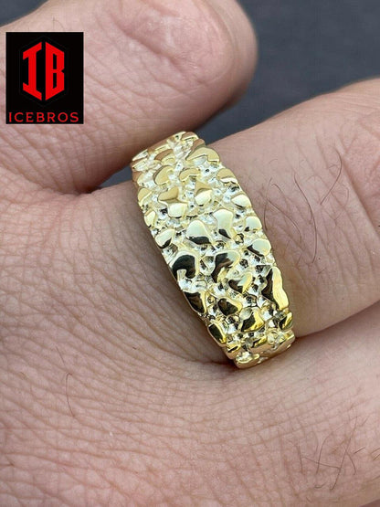 Vermeil Solid 925 Sterling Silver & 14k Gold Nugget Band Plain Pinky Or Ring Finger