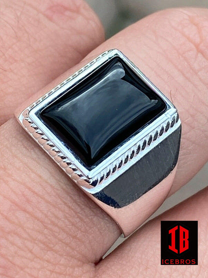Men 14k Gold Over Real Solid 925 Silver Black Onyx Ring Sizes - 7 - 13