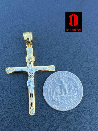 Vermeil Solid 925 Silver Cross + Jesus Pendant Yellow Or Rose Gold Finish Necklace