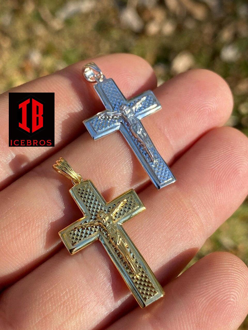 925 Sterling Italian Silver Illusion Jesus Plain 3d Cross Pendant Necklace