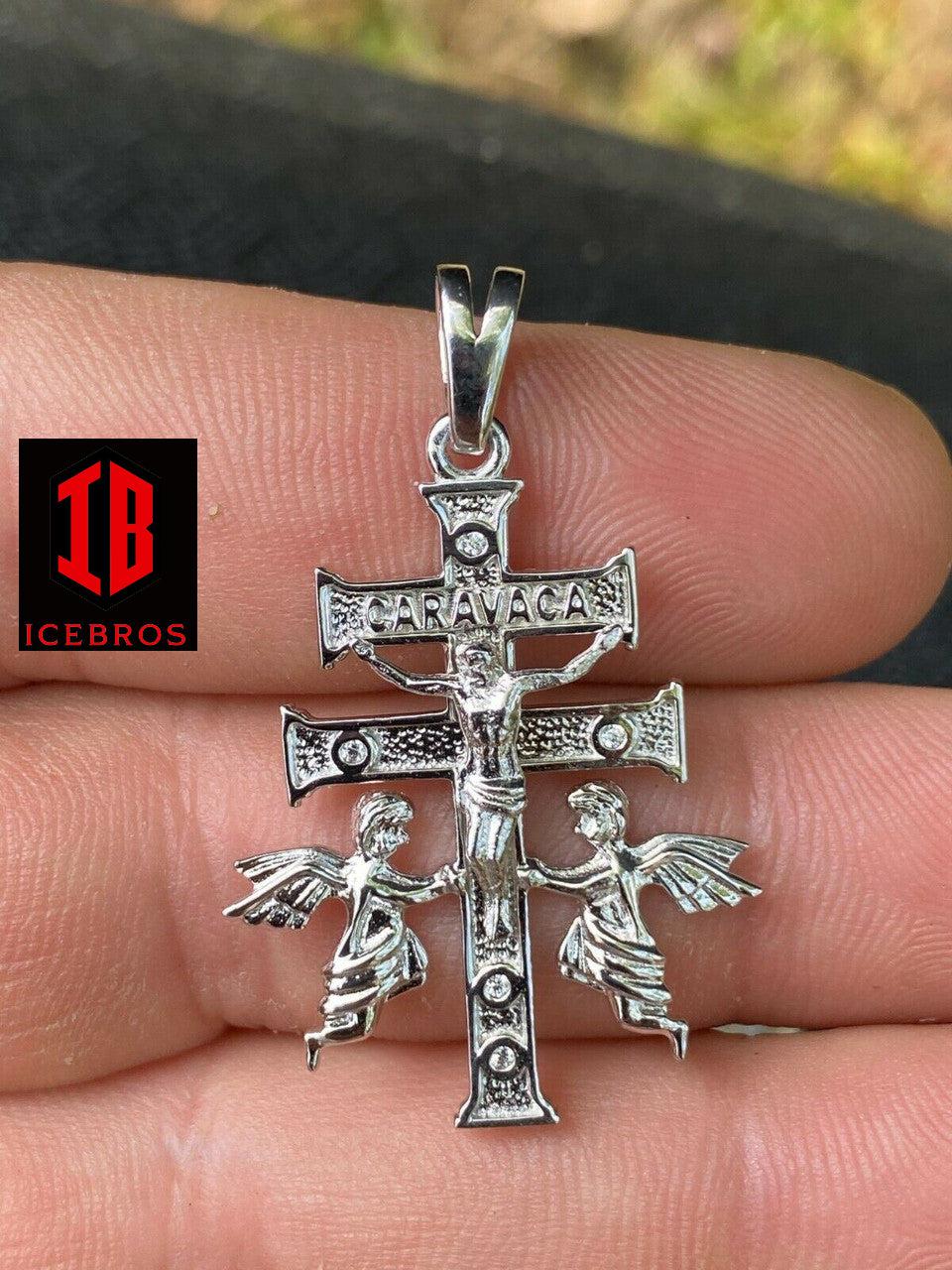 925 Sterling Silver Gold Cruz De Caravaca Cross Pendant 1.5" Plata Necklace