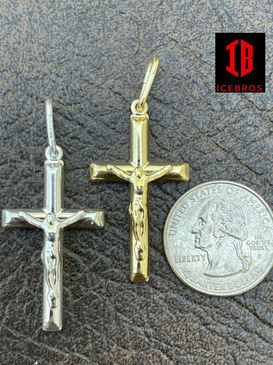 925 Sterling Silver Solid Gold Cross Jesus Crucifix Pendant Men Women Pendant